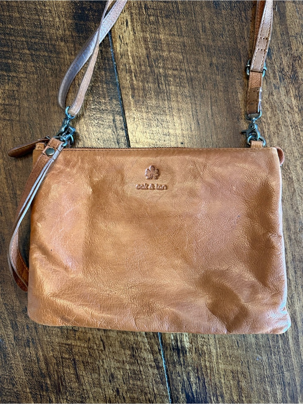 Oak & Tan | Soft Convertible Leather Crossbody Bag Wristlet Clutch